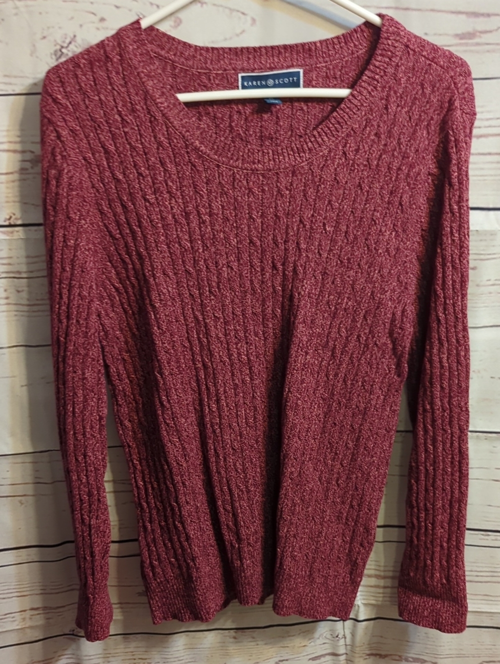 Karen Scott Scoop Neck Cable Knit Sweater - Wine